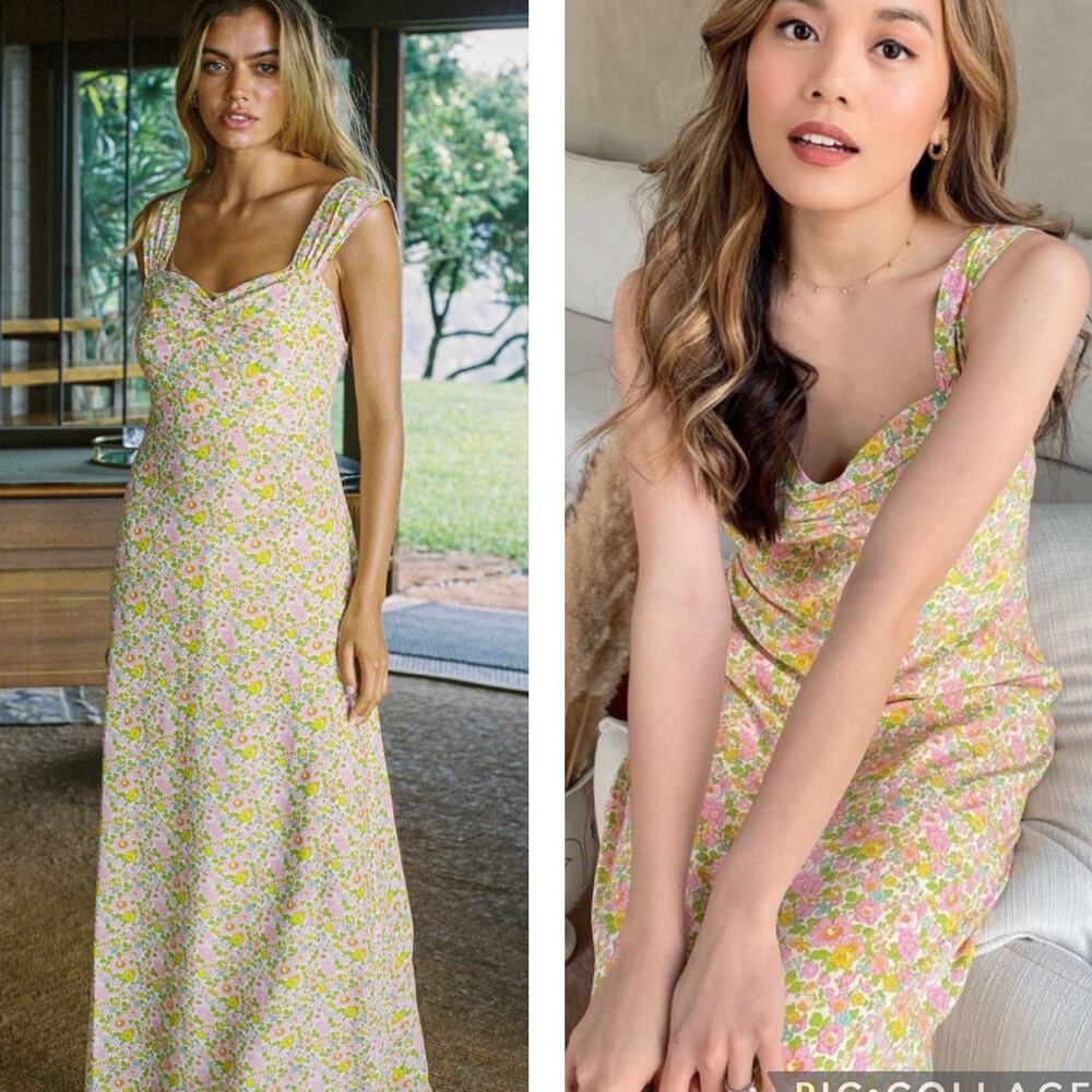 With Jean LouLou Floral Maxi Dress Long Sleeveless sz L Pansies Lou Lou